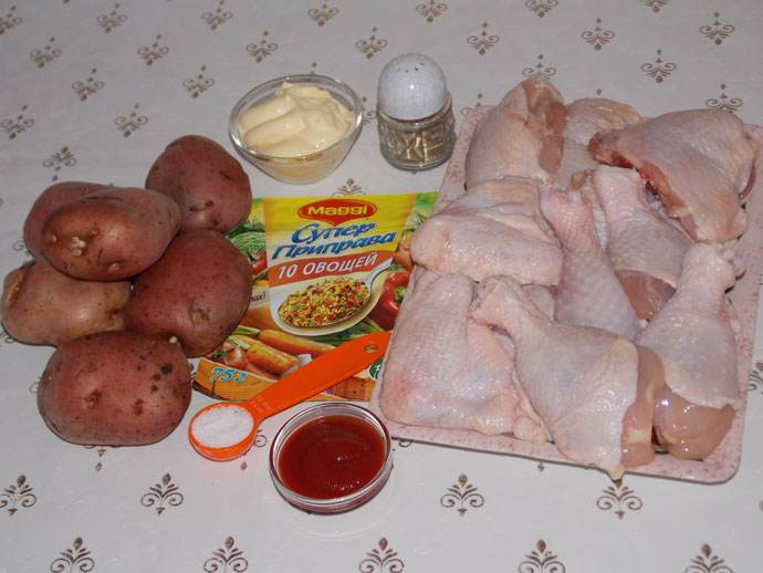 Ингредиенты для курицы с картошкой в пакете